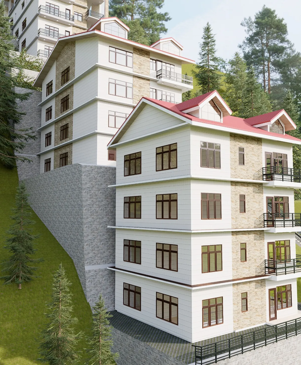Render of Sungrove Blocks B and C with red roofs